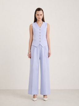 Pink Fort - Women Blue Cotton Linen Waistcoat And Pant
