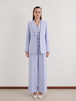 Pink Fort - Women Blue Cotton Linen Blazer With Waistcoat And Pant