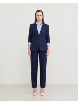 Pink Fort - Women Navy Blue Cotton Linen Blazer And Pant