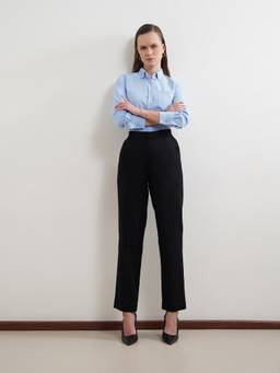 Pink Fort - Women Black Cotton Linen Straight Fit Trousers