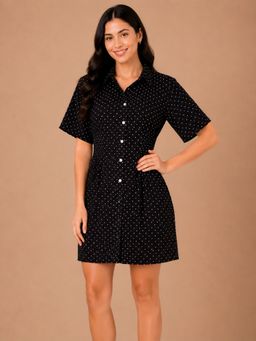 KASSUALLY - Women Cotton Women Black Polka Dot Shirt Dress