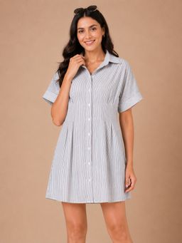 KASSUALLY - Women Cotton Women White Striped Shirt Dress