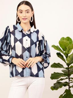 STREET 9 - Women Blue Printed Loose Shirt