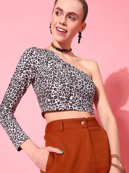 STREET 9 - Women Brown One Sleeve Crop Top