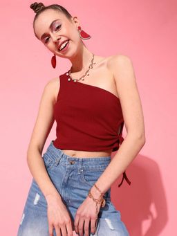 STREET 9 - Women Red One Shoulder Crop Top (XS)