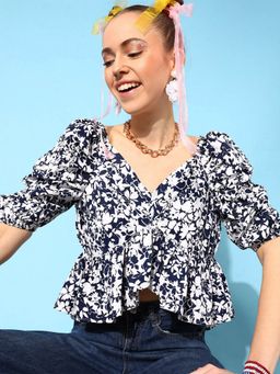 STREET 9 - Women Navy Blue Peplum Top