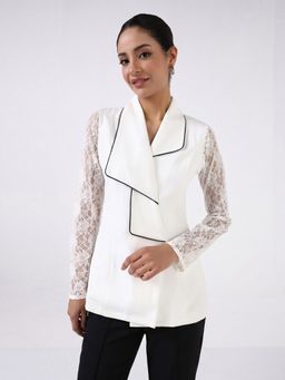 Powersutra - Women White Layered Collar Top