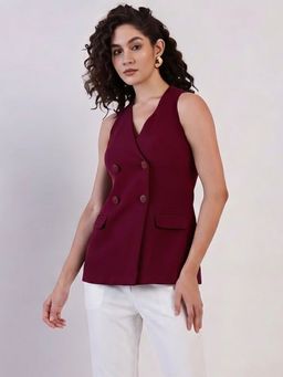 Powersutra - Women Burgundy Double Breasted Top