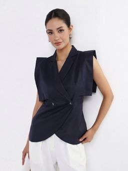 Powersutra - Women Navy Blue Boss Peplum Top
