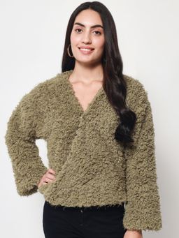 Beatnik - Women Green Wrap V-Neck Full Sleeve Top