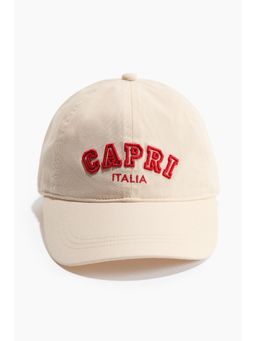 H&M - Women Beige Embroidered-Motif Twill Cap