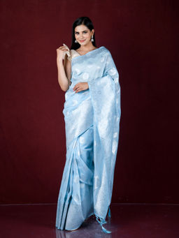 EXCLUSIVA - Sky Blue Zari Woven Work Banarasi Saree with Unstitched Blouse
