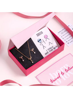 Zavya - White Simply Bow Rose Gold Plated 925 Sterling Silver Necklace & Earrings