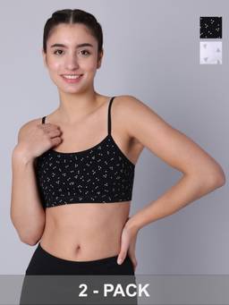 Sillysally - Multi-Colour Double Layered Printed Bras Non Padded and Non Wired (Pack of 2)