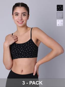 Sillysally - Multi-Colour Double Layered Printed Bras Non Padded and Non Wired (Pack of 3)