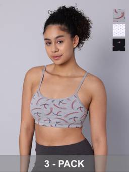 Sillysally - Multi-Colour Double Layered Printed Bras Non Padded and Non Wired (Pack of 3)