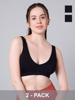 Sillysally - Black Active Padded Bralette (Pack of 2)