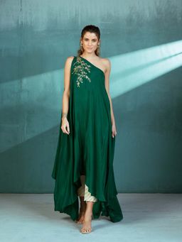 MANDIRA WIRK - Emerald Green Cape Kaftan (Set of 2)