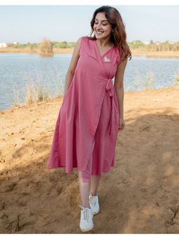 Babli - Women Bubble-Gum Pink Cotton Wrap Dress