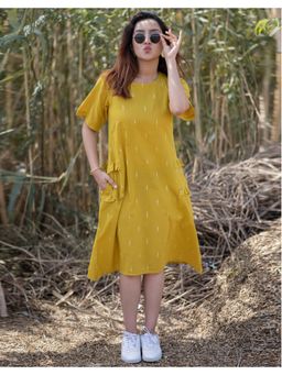 Babli - Women Corn Yellow Cotton Weave Dress
