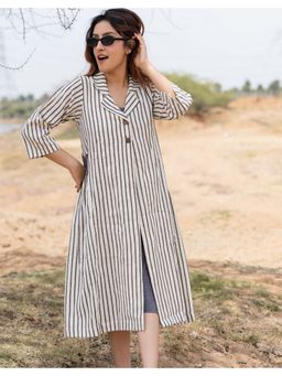 Babli - Women Grey Cotton Striped Jacket with Dress