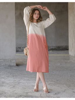 Babli - Women Peach Cream Cotton Sunset Dress