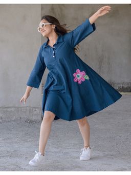 Babli - Women Stellar Indigo Cotton Swing Dress