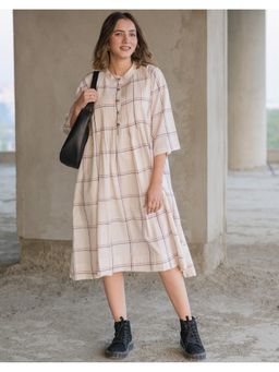 Babli - Women Checkered Charm Cream Cotton Dress