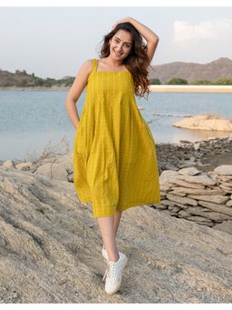 Babli - Women Sunbrella Yellow Cotton Strappy Dress