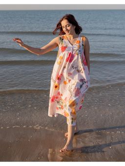 Babli - Women Cream Petal Poetry Cotton Dress