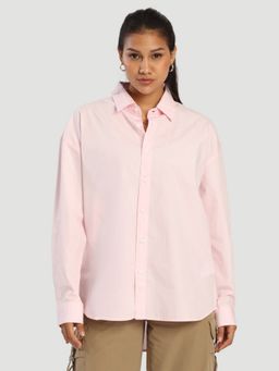 Bene Kleed - Women Oversize Drop Shoulder Pink Casual Shirt