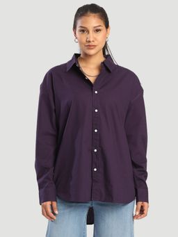 Bene Kleed - Women Oversize Drop Shoulder Purple Casual Shirt