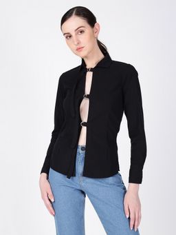 Bene Kleed - Women Black Front Tie Up Detail Full Sleeve Shirt