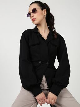 Bene Kleed - Women Classic Bishop Sleeve Black Casual Shirt