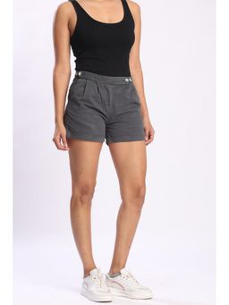 Bene Kleed - Women Dark Grey Pleated Stretchable Shorts