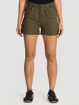 Bene Kleed - Women Regular Fit Olive Pleated Shorts