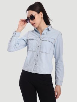 Bene Kleed - Women Light Blue Washed Regular Fit Denim Shirt