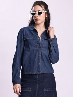 Bene Kleed - Women Blue Washed Regular Fit Denim Shirt