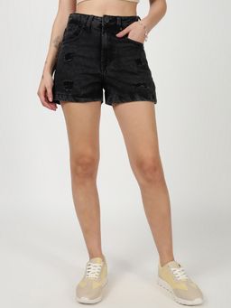 Bene Kleed - Women Black Distressed Denim Shorts