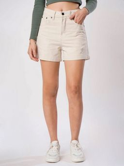 Bene Kleed - Women Cream Ecru Distressed Denim Shorts