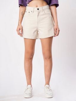 Bene Kleed - Women Cream Ecru Regular Fit Denim Shorts