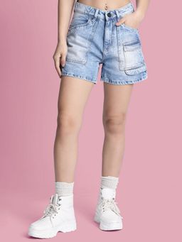 Bene Kleed - Women Blue Relaxed Denim Cargo Shorts