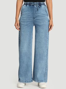 Bene Kleed - Women Blue Wide Leg Washed Effect Jeans