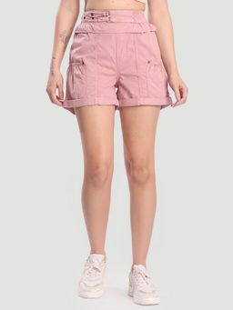 Bene Kleed - Women Pink Relaxed with Frilled Waist Band and Straps Shorts