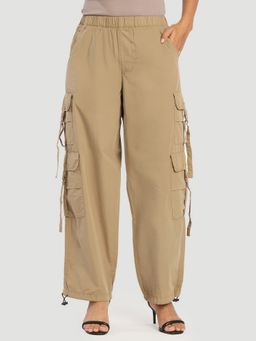 Bene Kleed - Women Relaxed Fit Beige Cargo Pocket Pant