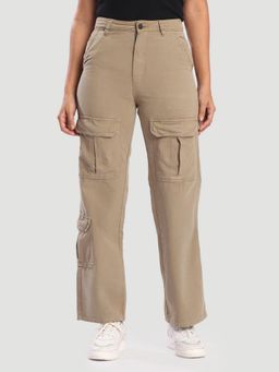 Bene Kleed - Women Brown Straight Fit High-Rise Cotton Cargo Pant