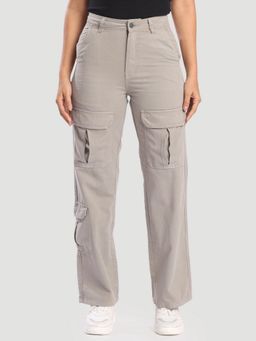 Bene Kleed - Women Grey Straight Fit High-Rise Cotton Cargo Pant