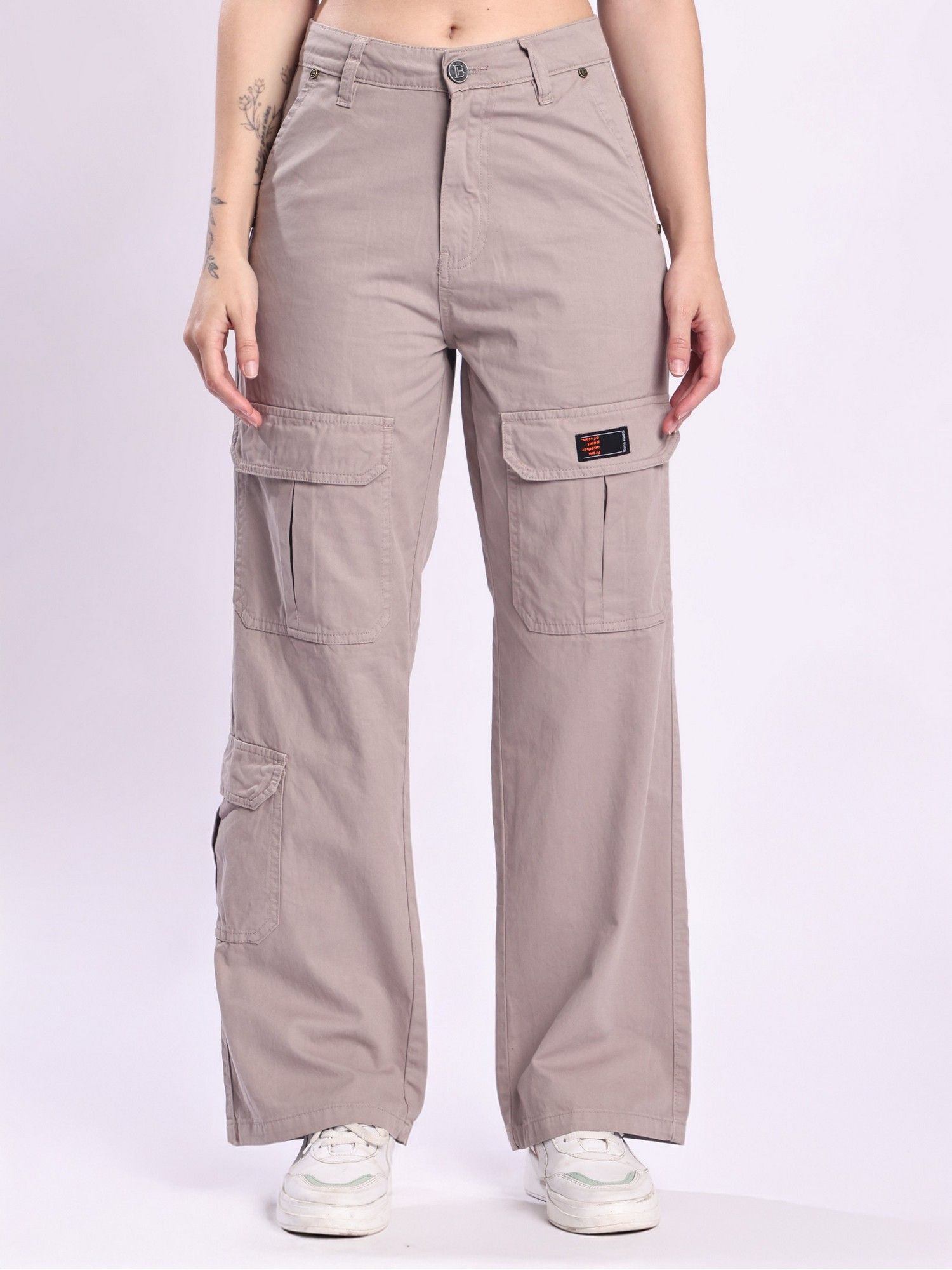 bene kleed Women Grey Straight Fit High-Rise Cotton Cargo Pant-picture-16