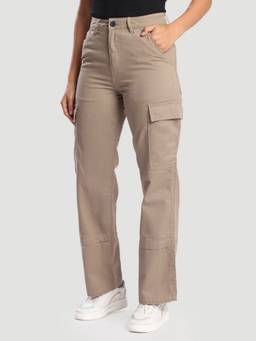 Bene Kleed - Women Taupe Straight Fit Pure Cotton Cargo Pant