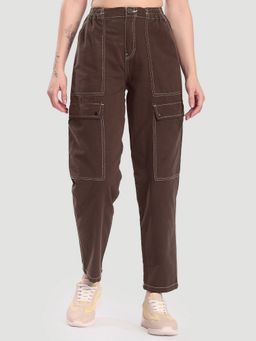 Bene Kleed - Women Brown Straight Fit Contrast Stitch Cargo Pant